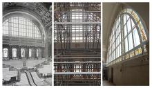 A központi csarnok óriás ablakai régen és most